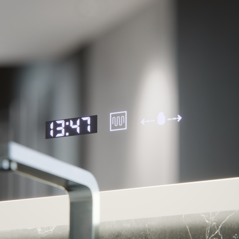 Oglinda LED Ovala, 80x50cm, Altera Senzor MotionGlow Marcello, Sistem Dezaburire, Ceas & Termometru, Dimabila [1]