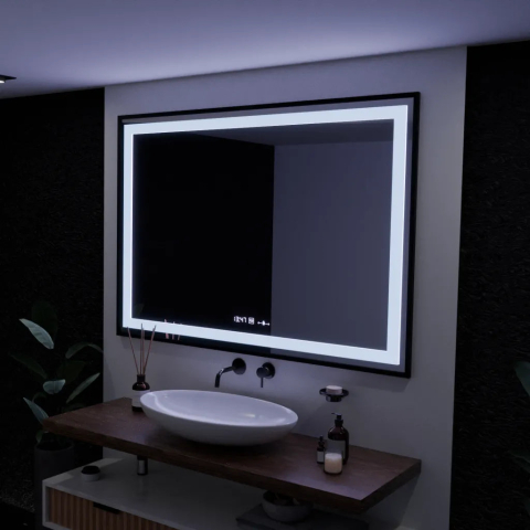 Oglinda LED Rectangulara, 100x65cm, Verite Majeste Noir Motion Glow Marcello, Sistem Dezaburire, Ceas & Termometru, Dimabila [2]