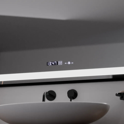 Oglinda LED Rectangulara, 100x65cm, Verite Majeste Noir Motion Glow Marcello, Sistem Dezaburire, Ceas & Termometru, Dimabila [1]