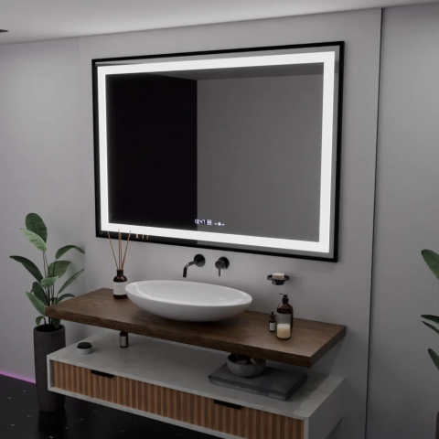 Oglinzi LED - Oglinda LED Rectangulara, 100x70cm, Verite Majeste Noir Motion Glow Marcello, Sistem Dezaburire, Ceas & Termometru, Dimabila