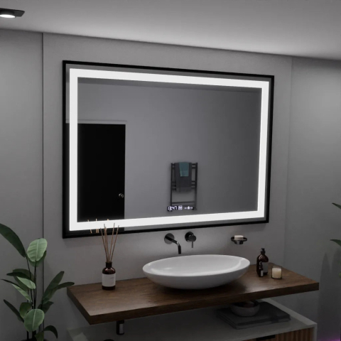 Oglinda LED Rectangulara, 100x70cm, Verite Majeste Noir Motion Glow Marcello, Sistem Dezaburire, Ceas & Termometru, Dimabila [2]