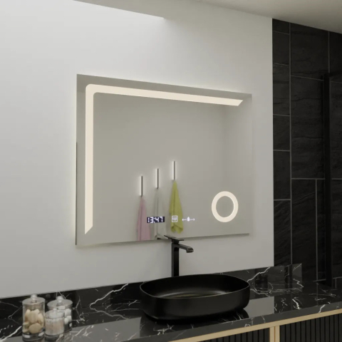 Oglinda LED Rectangulara, 100x80cm, Precision MotionGlow Marcello, Sistem Dezaburire, Ceas & Termometru, Lupa Cosmetica, Dimabila [2]