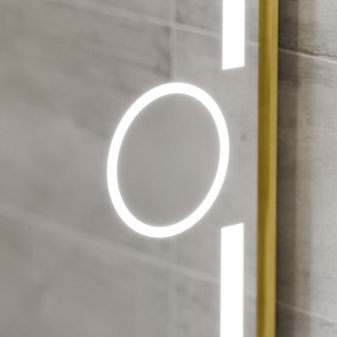 Oglinda LED Rectangulara, 110x65cm, Eclat MotionGlow Marcello, Sistem Dezaburire, Ceas & Termometru, Lupa Cosmetica, Dimabila, Rama Auriu Brushed [3]