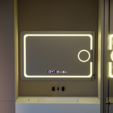 Oglinda LED Rectangulara, 110x75cm, Eclat MotionGlow Marcello, Sistem Dezaburire, Ceas & Termometru, Lupa Cosmetica, Dimabila [2]