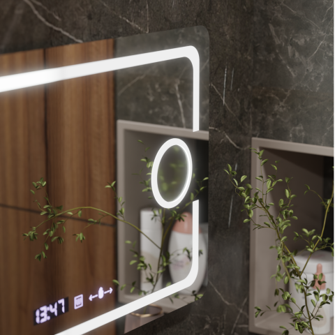 Oglinda LED Rectangulara, 120x80cm, Eclat MotionGlow Marcello, Sistem Dezaburire, Ceas & Termometru, Lupa Cosmetica, Dimabila [3]