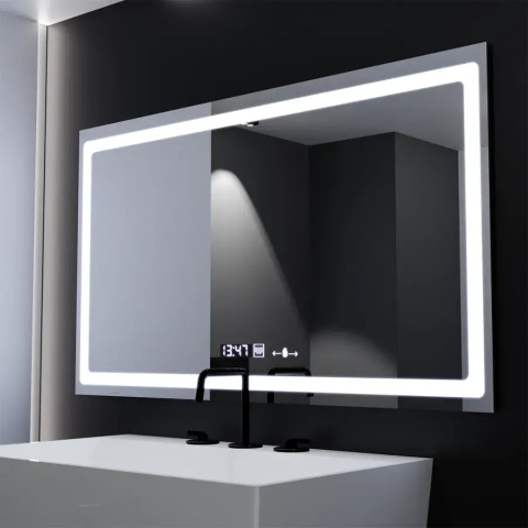 Oglinda LED Rectangulara, 120X70cm, Radiante Senzor MotionGlow Marcello, Sistem Dezaburire, Ceas & Termometru, Dimabila [2]