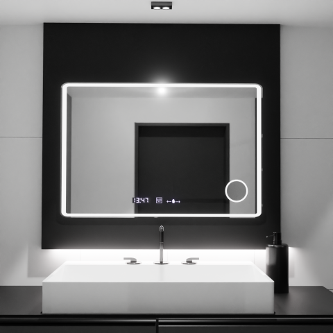 Oglinda LED Rectangulara 120x80 Aura Riflesso Puro MotionGlow Marcello, Sistem Dezaburire, Termometru si Ceas, Dimabila [2]