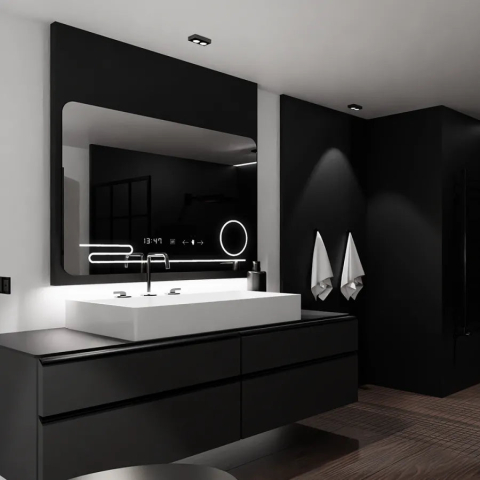 Oglinda LED Rectangulara, 120x80cm, Harmonie MotionGlow Marcello, Sistem Dezaburire, Ceas & Termometru, Lupa Cosmetica, Dimabila [2]