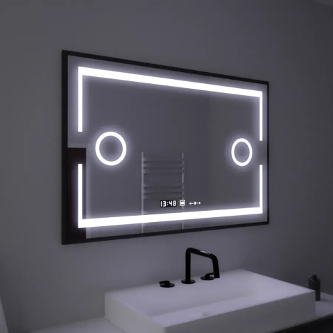 Oglinzi LED  Baie - Oglinda LED Rectangulara, 120x80cm, Senzor MotionGlow Marcello, Sistem Dezaburire, Ceas & Termometru, Lupa Cosmetica, Dimabila