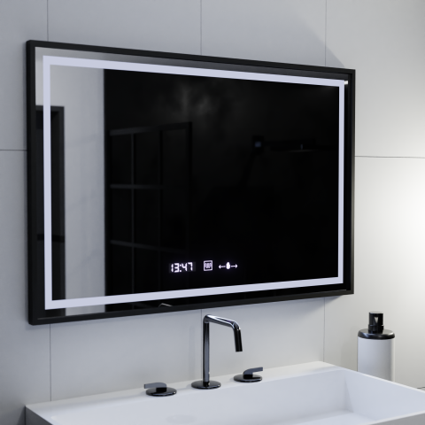 Oglinzi LED Multifunctionale - Oglinda LED Rectangulara, 120x80cm, Verite Majeste Noir Motion Glow Marcello, Sistem Dezaburire, Ceas & Termometru, Dimabila