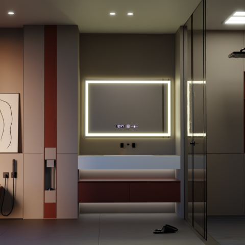 Oglinda LED Rectangulara 120x80cm Verite MotionGlow Marcello, Sistem Dezaburire, Ceas & Termometru, Dimabila [2]