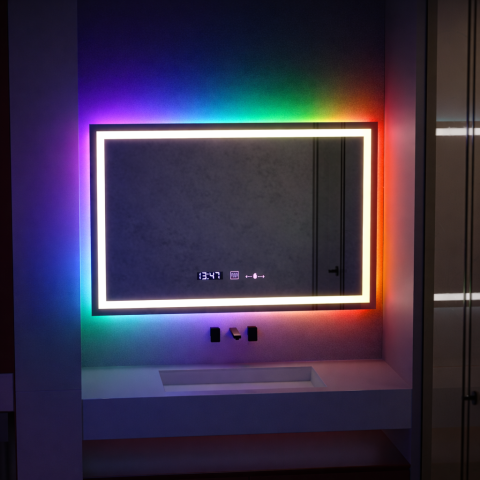 Oglinda LED Rectangulara 120x80cm Verite MotionGlow Marcello, Sistem Dezaburire, Ceas & Termometru, Dimabila W09/120X80BTRGB [2]