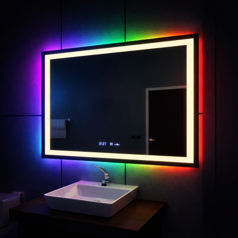Oglinzi LED - Oglinda LED Rectangulara 120x80cm Verite MotionGlow Marcello, Sistem Dezaburire, Ceas & Termometru, Dimabila W09/120X80BTRGB