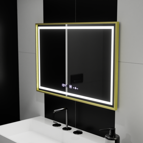 Oglinzi LED - by Marcello Funghi - Oglinda LED Rectangulara, 120x80cm, Verite Royale Gold MotionGlow Marcello, Sistem Dezaburire, Ceas & Termometru, Dimabila