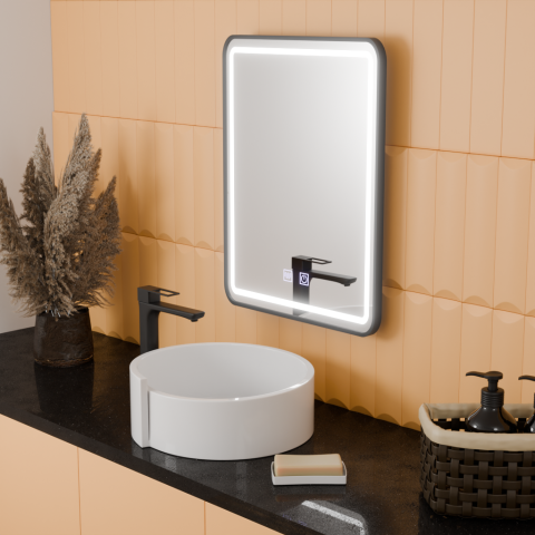 Oglinzi LED - Oglinda LED Rectangulara, 45x60cm, EDGE Touch, Sistem Dezaburire, Rama Neagra