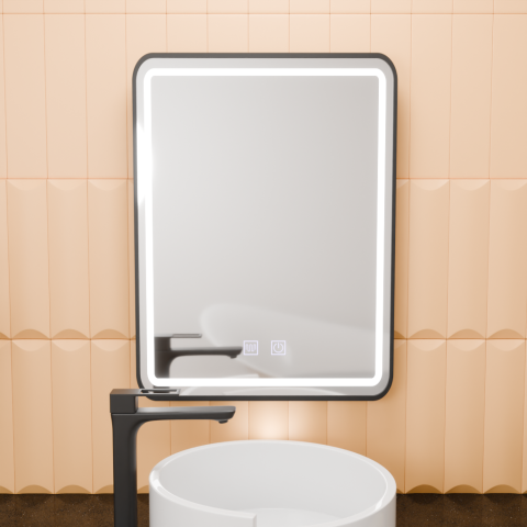 Oglinzi LED - Oglinda LED Rectangulara, 50x70cm, EDGE Touch, Sistem Dezaburire, Rama Neagra