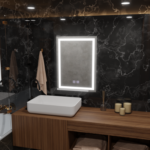 Oglinzi LED - Oglinda LED Rectangulara, 45x60cm, RADIANTE Touch, Sistem Dezaburire, Dimabila