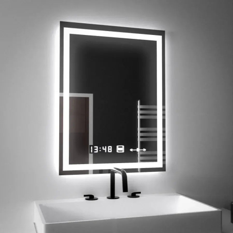 Oglinda LED Rectangulara, 45x60cm, Verite MotionGlow Marcello, Sistem Dezaburire, Ceas & Termometru, Dimabila [2]