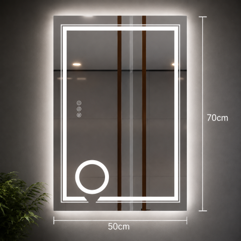 Oglinda LED Rectangulara, 50x70cm, CANTO Touch, Sistem Dezaburire, Dimabila [3]