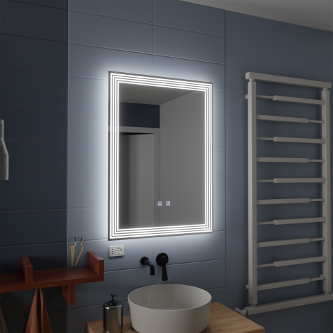 Oglinzi LED - Oglinda LED Rectangulara, 60x80cm, ADIS Touch, Sistem Dezaburire,Dimabila
