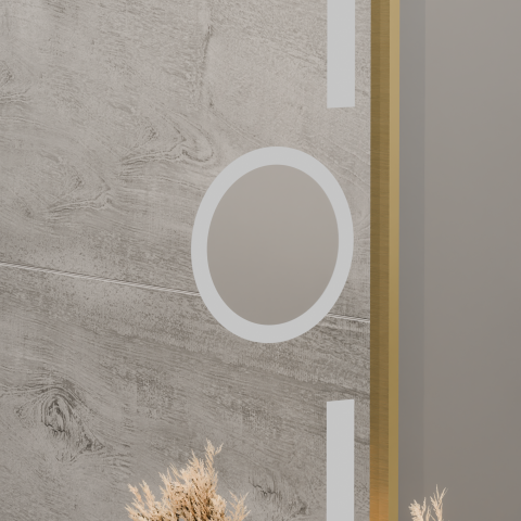 Oglinda LED Rectangulara, 80x60cm, Eclat MotionGlow Marcello, Sistem Dezaburire, Ceas & Termometru, Lupa Cosmetica, Dimabila, Rama Auriu Brushed [3]