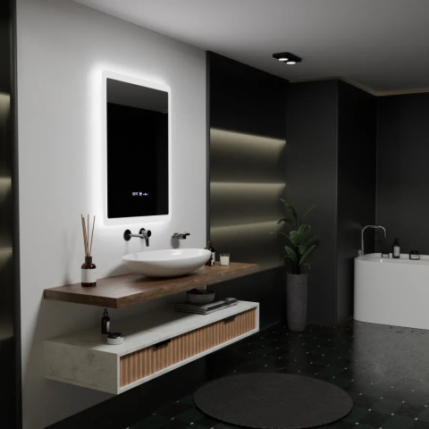 Oglinda LED Rectangulara, 60x80cm, ELANCEE Senzor MotionGlow Marcello, Sistem Dezaburire, Ceas & Termometru, Dimabila [2]