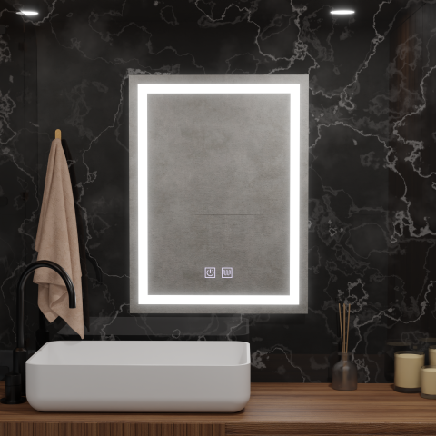 Oglinzi LED - Oglinda LED Rectangulara, 60x80cm, RADIANTE Touch, Sistem Dezaburire, Dimabila