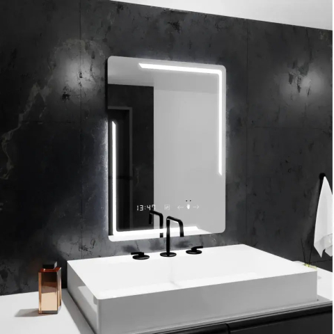 Oglinzi LED - Oglinda LED Rectangulara, 60x80cm, Rayonnement MotionGlow Marcello, Sistem Dezaburire, Ceas & Termometru, Dimabila