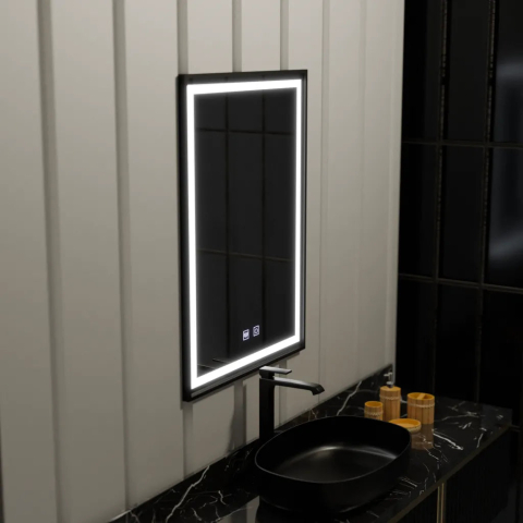 Produse Alessandro - Oglinda LED Rectangulara 60x90cm EDGE Touch Sistem Dezaburire, Rama Neagra