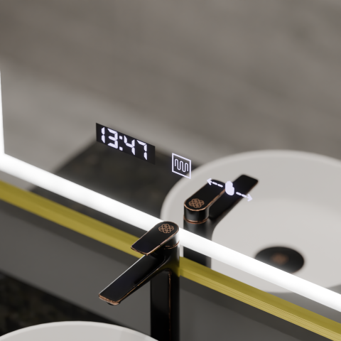 Oglinda LED Rectangulara, 75x90cm, Verite Royale Gold MotionGlow Marcello, Sistem Dezaburire, Ceas & Termometru, Dimabila [1]
