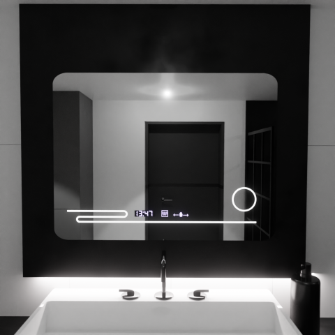 Oglinda LED Rectangulara, 80x60cm, Harmonie MotionGlow Marcello, Sistem Dezaburire, Termometru si Ceas, Lupa Cosmetica, Dimabila [2]