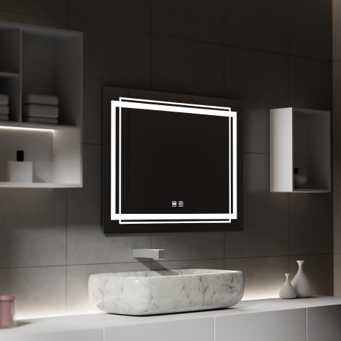 Oglinzi LED - Oglinda LED Rectangulara, 80x60cm, KOVEN Touch, Sistem Dezaburire,Dimabila