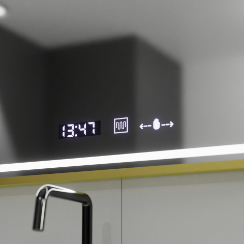 Oglinda LED Rectangulara, 80x60cm, Verite Royale Gold MotionGlow Marcello, Sistem Dezaburire, Ceas & Termometru, Dimabila [2]