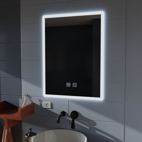 Oglinzi LED - Oglinda LED Rentagulara, 60x80cm, Touch VENERA , Sistem Dezaburire,Dimabila