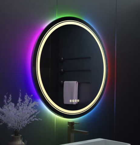 Oglinzi LED - Oglinda LED Rotunda, 60cm, Celeste MotionGlow Marcello, Lumina RGB, Boxa Bluetooth, Sistem Dezaburire, Ceas & Termometru, Dimabila 60X60BTRGB