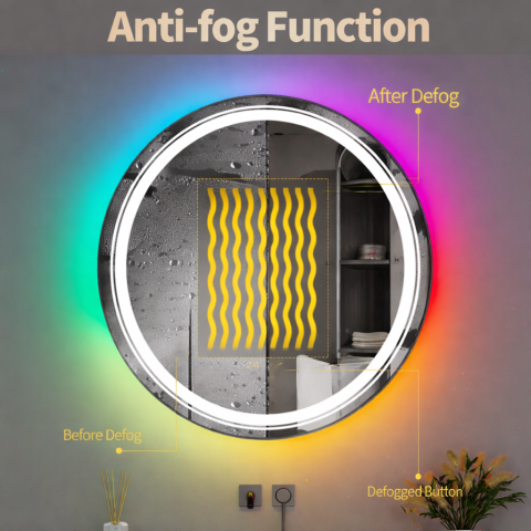 Oglinda LED Rotunda, 60cm, Celeste MotionGlow Marcello, Lumina RGB, Boxa Bluetooth, Sistem Dezaburire, Ceas & Termometru, Dimabila 60X60BTRGB [1]