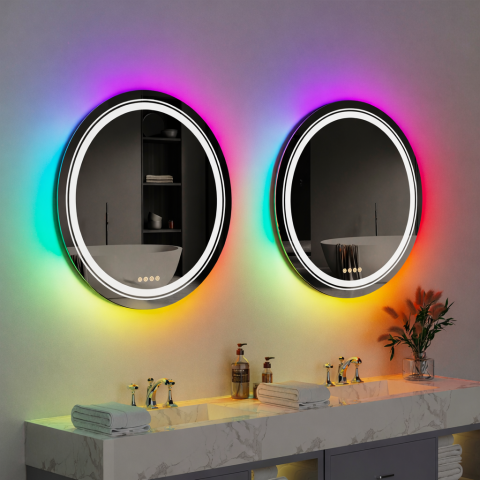 Oglinda LED Rotunda, 60cm, Celeste MotionGlow Marcello, Lumina RGB, Boxa Bluetooth, Sistem Dezaburire, Ceas & Termometru, Dimabila 60X60BTRGB [3]
