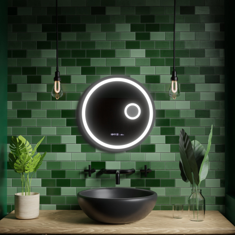 Oglinzi LED Machiaj - Oglinda LED Rotunda, 60cm, Micah Senzor MotionGlow Marcello, Sistem Dezaburire, Ceas & Termometru, Lupa Cosmetica, Dimabila