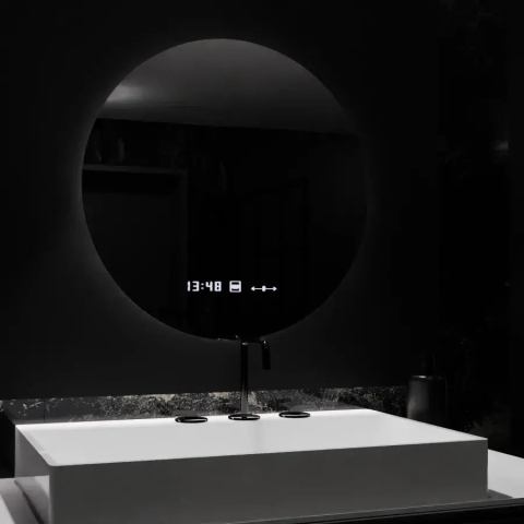 Oglinda LED Rotunda, 70cm, Serenite MotionGlow Marcello, Sistem Dezaburire, Ceas & Termometru, Dimabila [1]