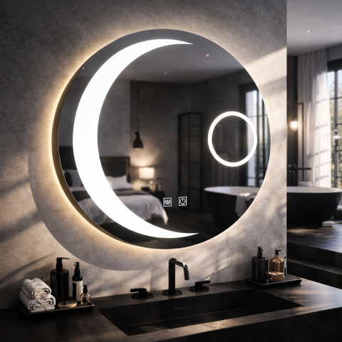 Oglinzi LED Machiaj - Oglinda LED Rotunda, 80cm, Orbis Touch, Sistem Dezaburire, Dimabila, E31S/80X80