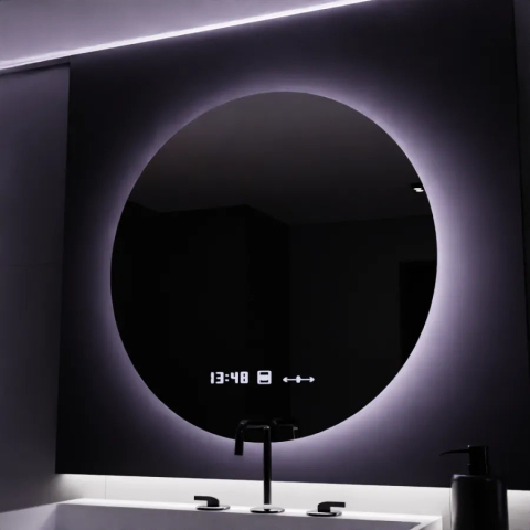Oglinda LED Rotunda, 80cm, Serenite MotionGlow Marcello, Sistem Dezaburire, Ceas & Termometru, Dimabila [2]