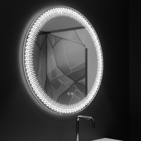 Oglinda LED Rotunda Nexos, 60cm, 24W, Lumina Calda/ Rece/ Neutra, Senzor, Sistem Dezaburire, Ceas, Dimabila [2]