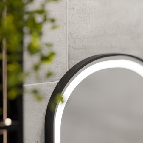 Oglinda LED Touch Helmut Sistem Dezaburire, Ceas si Temperatura 50x90 cm Rama Negru Brushed Marcello Funghi [3]