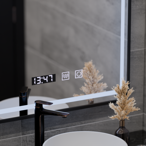 Oglinda LED Touch LUCIDA Sistem Dezaburire, Ceas si Temperatura 50x70 cm Rama Negru Brushed [1]