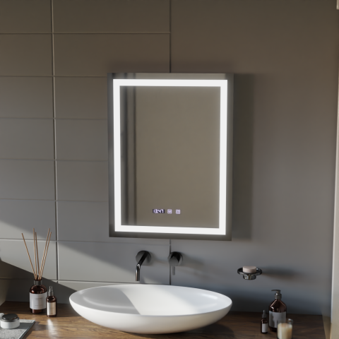 Oglinzi LED Multifunctionale - Oglinda LED Touch MODENA Sistem Dezaburire, Ceas si Temperatura 60x80 cm