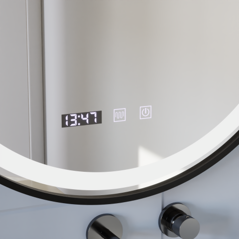 Oglinda LED Touch NOVARA Sistem Dezaburire, Ceas si Temperatura 50 cm Rama Negru Brushed [1]