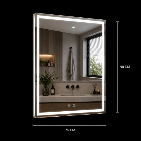 Oglinda LED WAMOSK, 52W, 75x90cm, Alb, Senzor, Lumina 3000K, 4000K, 6000K, Sistem Dezaburire, Metal, Functii Ceas si Temperatura [2]