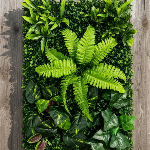 Decoratiuni Sarbatori & Sezoniere - Panou de Gard Viu Artificial Mix Frunze de Piersic & Persan, 40 x 60 cm, Verde
