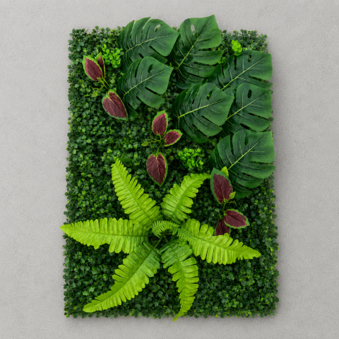 Decoratiuni Sarbatori & Sezoniere - Panou de Gard Viu Artificial Mix Monstera, 40 x 60 cm, Verde