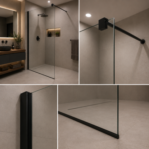 Paravan dus Walk-In 80x195cm, Sticla securizata 8 mm, Profil metalic rezistent, Negru [1]